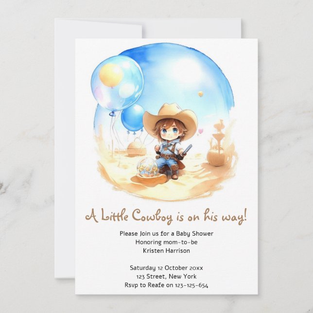 Sattel hoch: Western Cowboy Babydusche Einladung (Vorderseite)