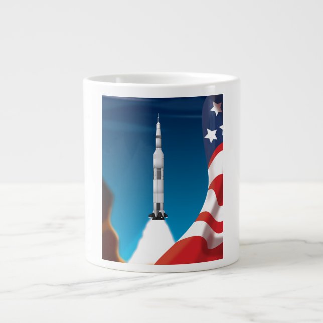 Saturn-5-Weltraumraketenanzeige Jumbo-Tasse (Vorderseite)