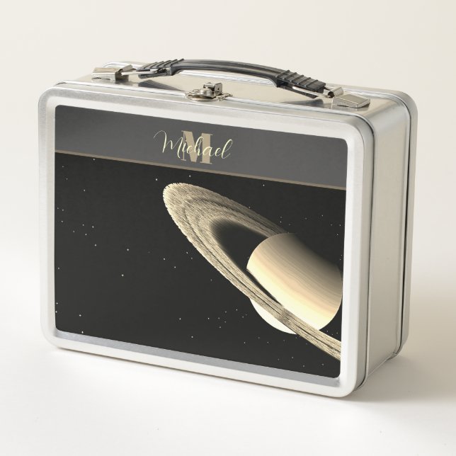 Saturn-Astronomie-Schwarzes Universum Metall Brotdose (Vorderseite)