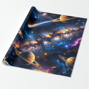 Saturn Deep Space Premium Folierung Geschenkpapier