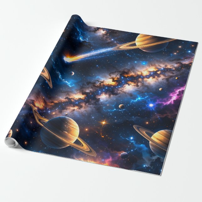 Saturn Deep Space Premium Folierung Geschenkpapier (Ungerollt)