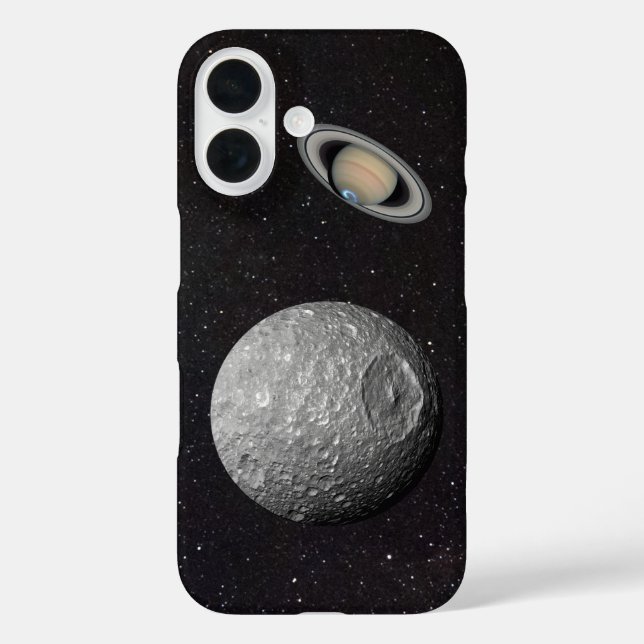 Saturn Moon Mimas Starry Sky iPhone 16 Hülle (Rückseite)
