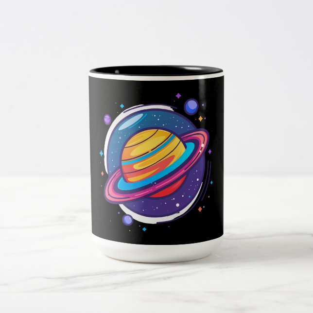 Saturn Planet Coffee Mug – Cosmic Design for Space Zweifarbige Tasse (Mittel)