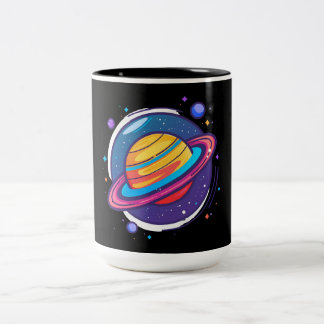 Saturn Planet Kaffee-Tasse – Kosmisches Design für Zweifarbige Tasse