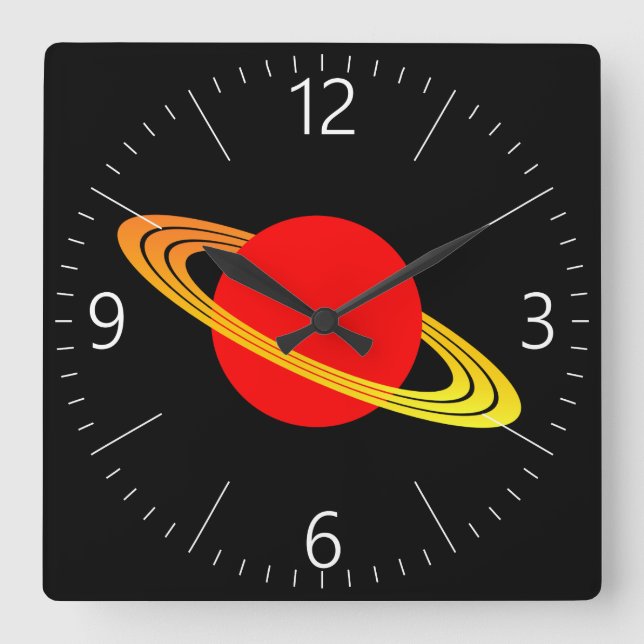 Saturn Quadratische Wanduhr (Vorderseite)