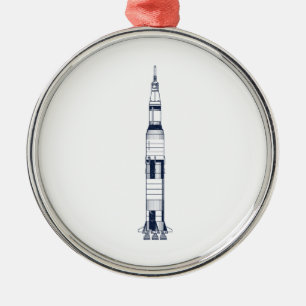Saturn Rocket Silbernes Ornament