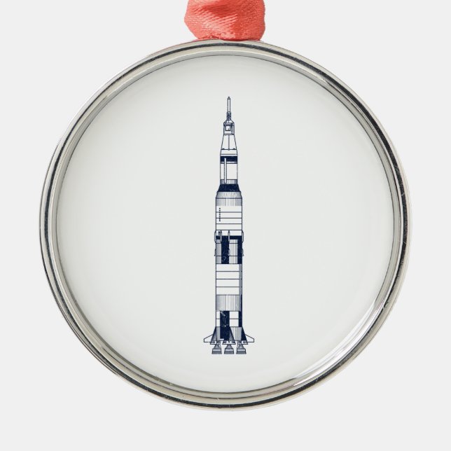 Saturn Rocket Silbernes Ornament (Vorne)