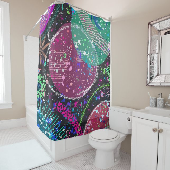 Saturn’s Rings: Maximalist Abstract Art  Duschvorhang (Beispiel)