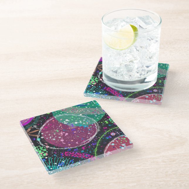 Saturn’s Rings: Maximalist Abstract Art  Glasuntersetzer (Schrägansicht)