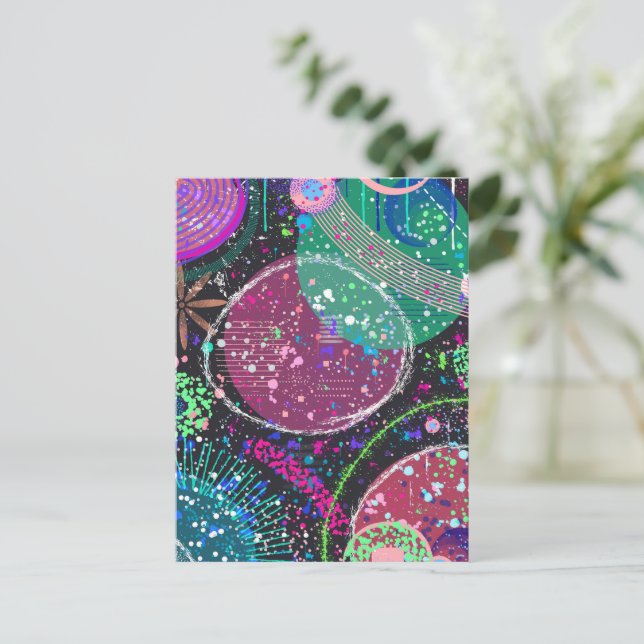 Saturn’s Rings: Maximalist Abstract Art  Postkarte (Stehend Vorderseite)