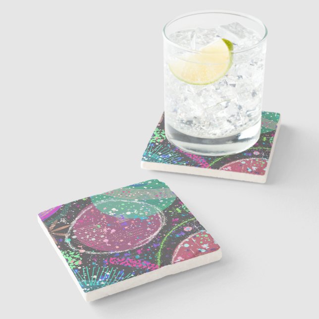 Saturn’s Rings: Maximalist Abstract Art  Steinuntersetzer (Seitenansicht)