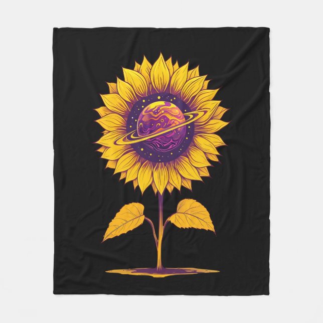 Saturn Sonnenblumenschwarz Fleecedecke (Vorderseite)