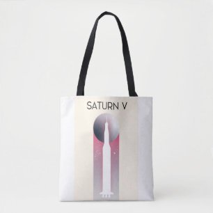 Saturn V Apollo Weltraumkunst illustrativer Druck. Tasche