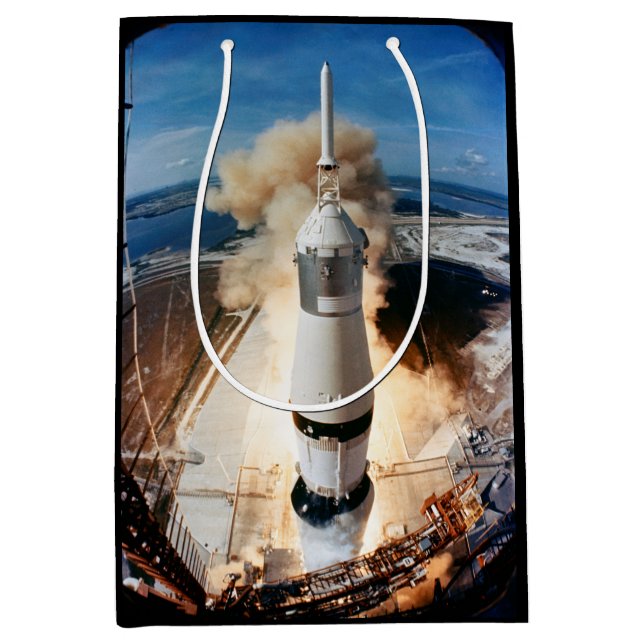 Saturn V Rocket launch 1969 Apollo Spacecraft Medi Mittlere Geschenktüte (Vorderseite)