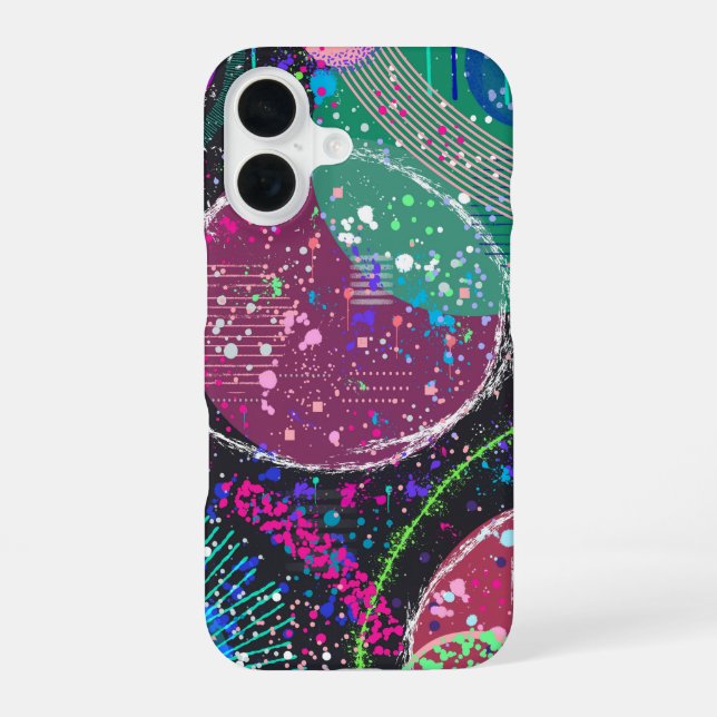 Saturns Ringe: Maximalistische abstrakte Kunst  iPhone 16 Hülle (Rückseite)