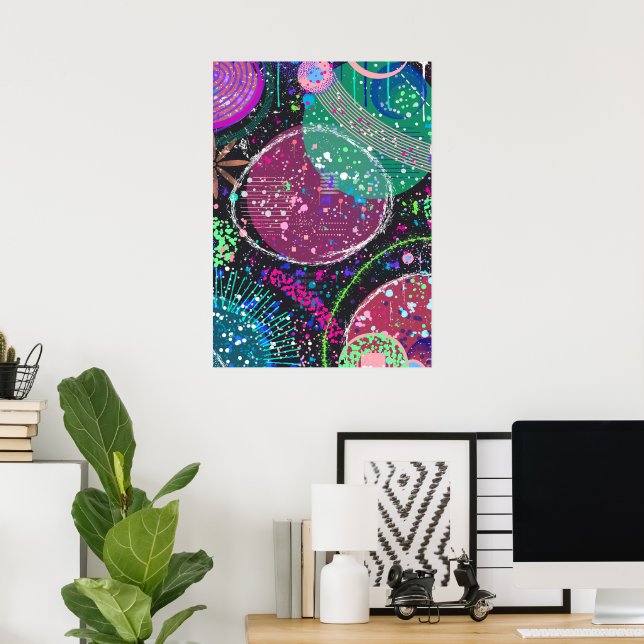 Saturns Ringe: Maximalistische abstrakte Kunst  Poster (Heimbüro)