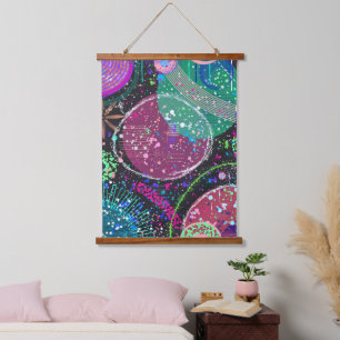 Saturns Ringe: Maximalistische abstrakte Kunst Wandteppich Mit Holzrahmen