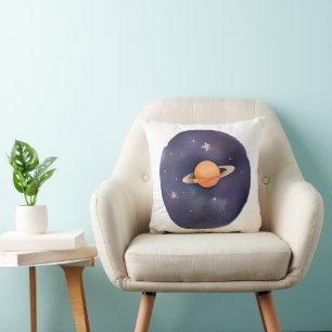 Saturns Serenade: Kosmische Wasserfarbe Kissen