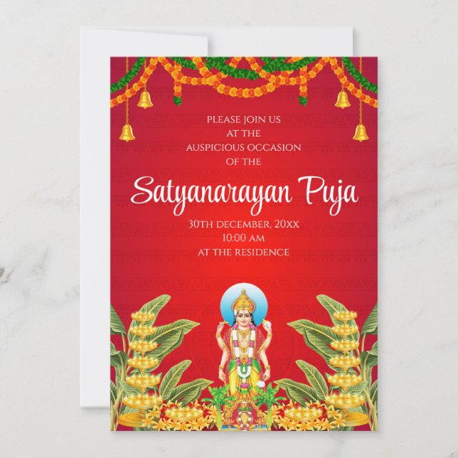Satya Narayan pooja invitation Satyanarayan invita (Devant)