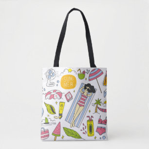 Satz Sommer-Doodle auf weißem Hintergrund vintage Tasche