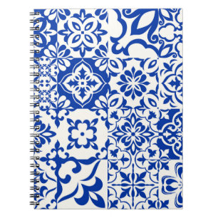 Satz von 16 Fliesen Azulejos in Blau, Weiß. Origin Notizblock