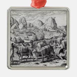 Satz-Zug der Lamas beladen mit Silber Ornament Aus Metall