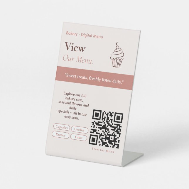 Saubere Blush-Minimal-Scan-Menü-QR-Code-Beschilder Sockelschild (Vorderseite)