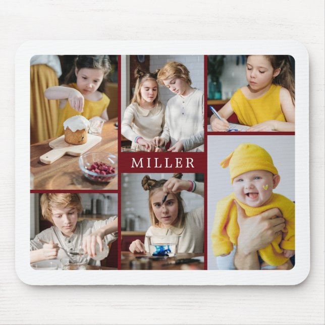 Saubere Elegante Burgundy Familie 6 FotoCollage Mousepad (Vorne)