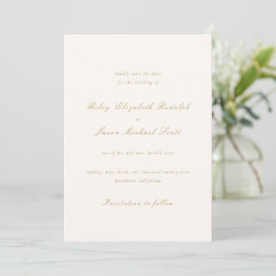 Saubere Elfenbein und Gold Elegante Hochzeit Save The Date