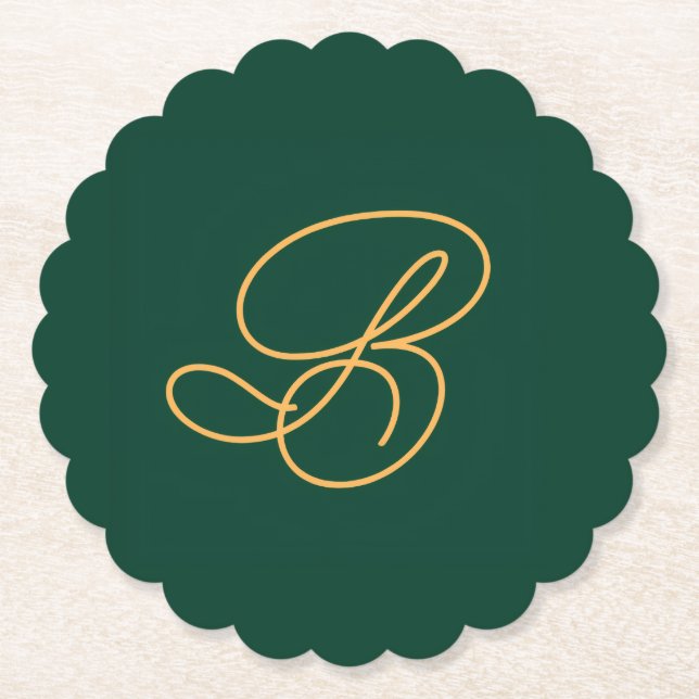 Saubere grüne und goldene Monogramm-Initiale  Untersetzer (Vorderseite)