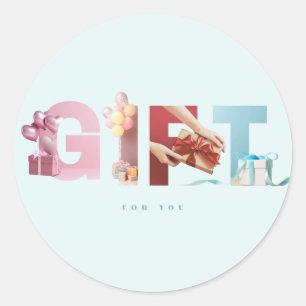 Saubere Himmelblau GIFT Foto-Typografie-Overlay Runder Aufkleber