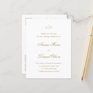 Saubere klassische Hochzeit Gold - Save the Date Ankündigungspostkarte