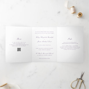 Saubere lila QR-Code Elegante Hochzeit Dreifach Gefaltete Einladung
