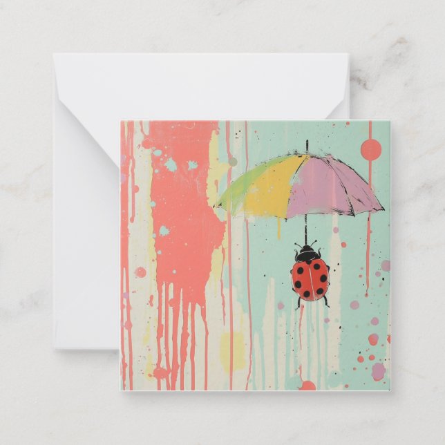 Saubere Linien und Kritter: Ladybug Raindrop Mitteilungskarte (Vorderseite)