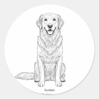 Saubere minimalistische Line Art Golden Retriever Runder Aufkleber