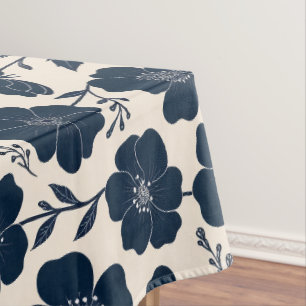 Saubere monochrome Wildblumen in Navy auf Creme Tischdecke