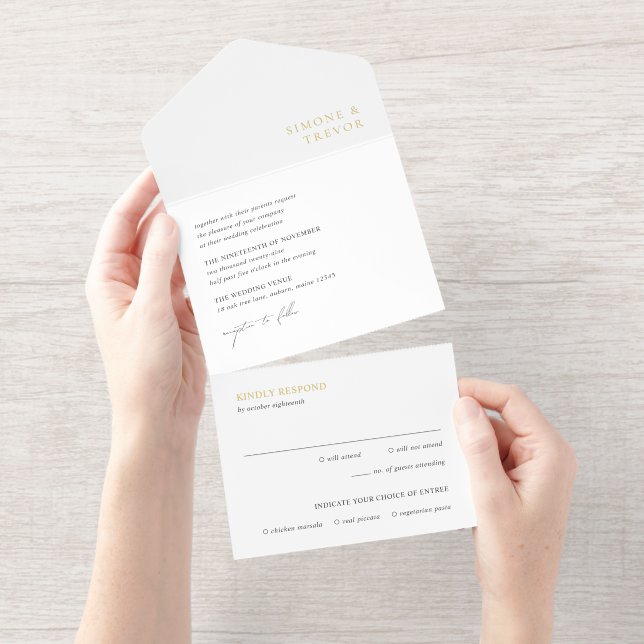 Saubere Schwarz-Weiß-Hochzeit All-in-One-Einladung (Abreißstreifen)