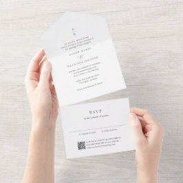 Saubere Schwarz-Weiß-Monogramm Moderne Hochzeit All In One Einladung