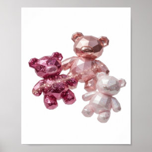 Saubere Silber-DREI ROSA TEDDYBÄREN Druck Poster