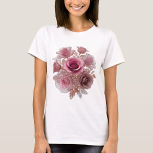 Saubere Silber-ROSE-BUNCH-3D-Textkunst T-Shirt