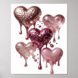 Saubere silberne HERZEN AUS GLITZERN UND GLAMOUR Poster
