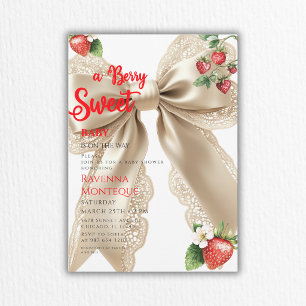 Saubere Süße Goldene Schleife Erdbeere Baby Shower Einladung