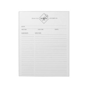 Saubere und einfache Monogramm-Rezeptseiten Notizb Notizblock