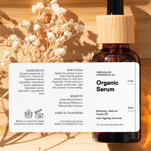 Saubere und Minimalistische, moderne, kosmetische  (Zazzle Clean & Minimalist Modern Cosmetic Dropper Bottle  Label)