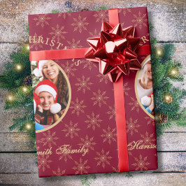 Sauberer Wald Burgundi Gold Schneeflocken Weihnach Geschenkpapier