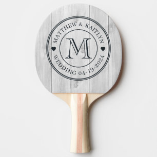 Sauberes Hellgraues Hölzernes Hochzeitsmonogramm H Tischtennis Schläger
