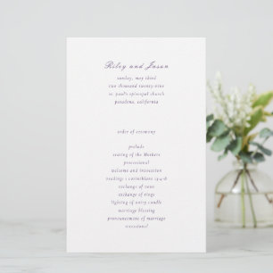 Sauberes lila elegantes Hochzeitsprogramm