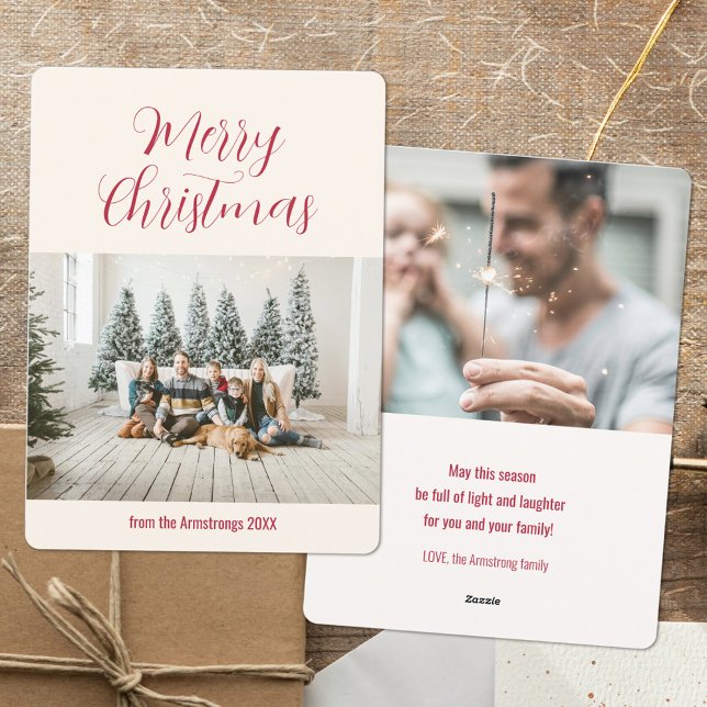 Sauberes Minimalistisches Script Foto Weihnachten (Clean Minimalist Script Family Photo Christmas Holiday Card ©Susanne Sachers - Sunny Mind Design 🌞)