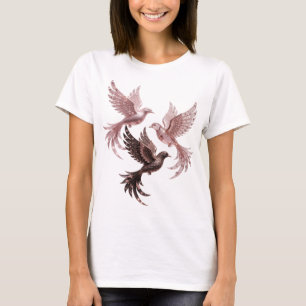Sauberes Silber DREI ROSÉGOLD VÖGEL Slogan T-Shirt