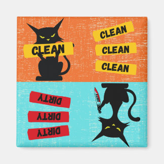 Sauberes und schmutziges Katzengeschirrspüler Magn Magnet